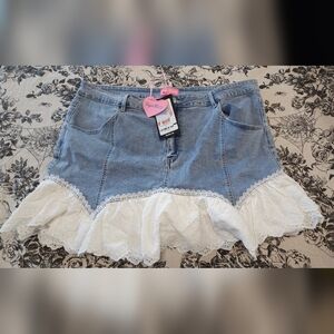 Dolls Kill Sugar Thrillz Denim Eyelet Mini Skirt